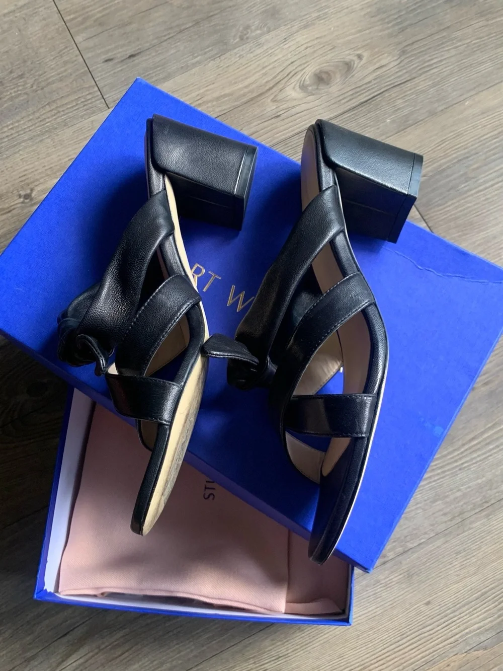 Stuart Weitzman Black Leather Bandeau Slide Sandal Bow 8